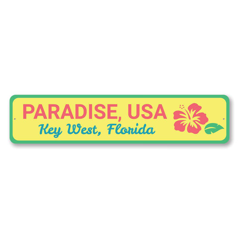 Enseigne en aluminium Paradise USA Key West, H 4 po x l 18 po x P 0,04 po