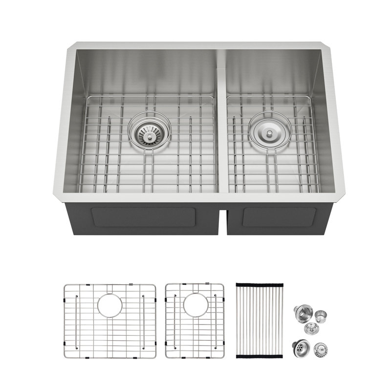 Double Bowl Stainless Steel Kitchen Sink, 30'' L X 19'' W
