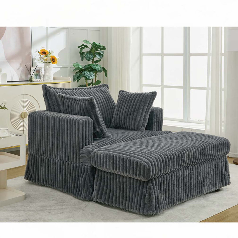 Fauteuil en velours côtelé avec repose-pieds, Dark Grey Corduroy