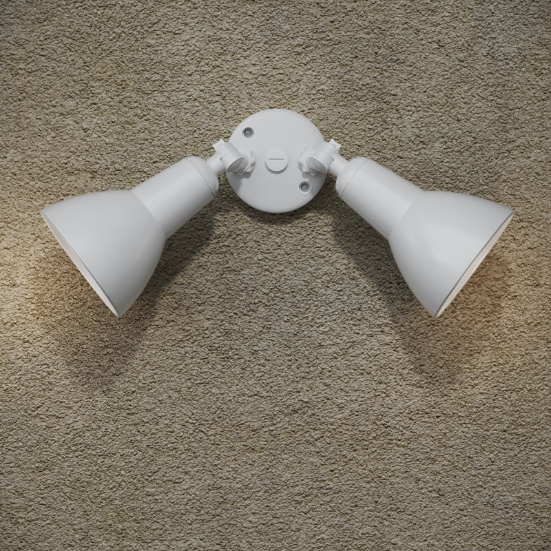 2 - Head Hardwired Outdoor Security Flood Light, Matte White