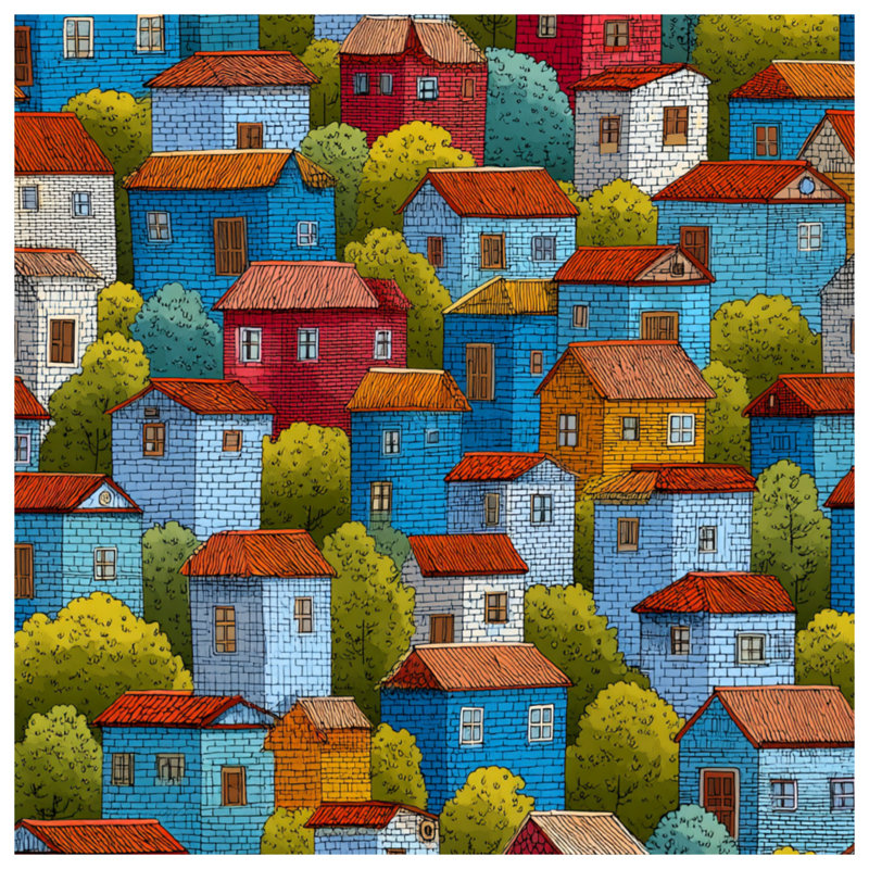Maisons, coussin décoratif, bâtiments, double face, 16 x 16 inches