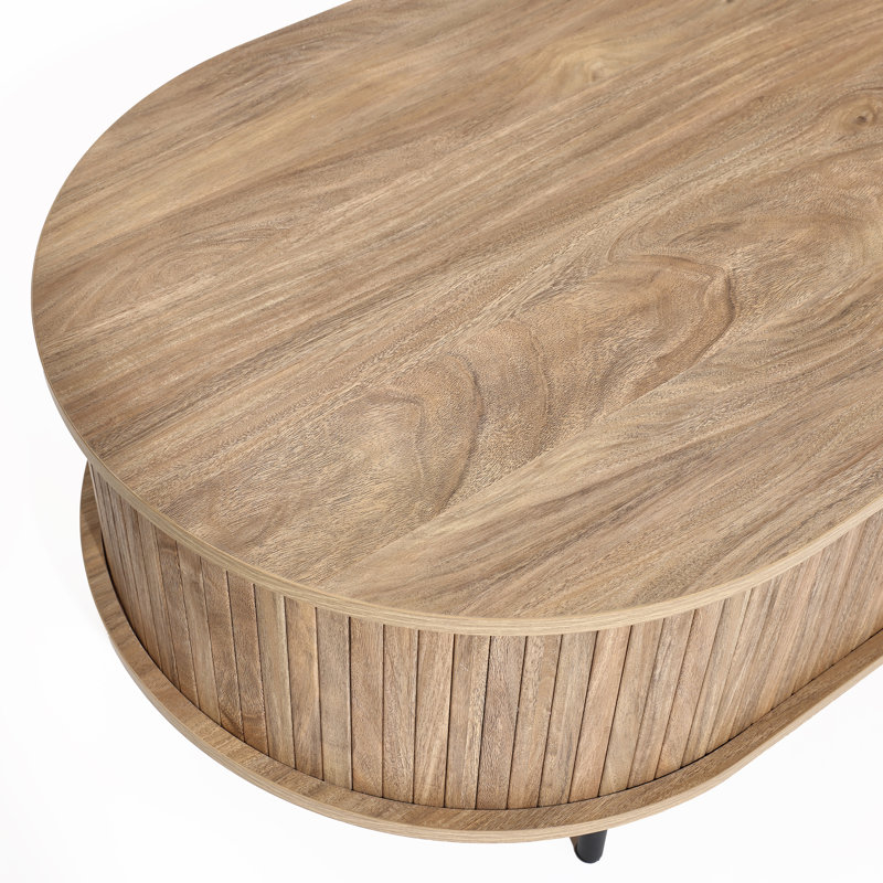 Mid-Century Modern Coffee Table with Storage and Slatted Sliding Doors