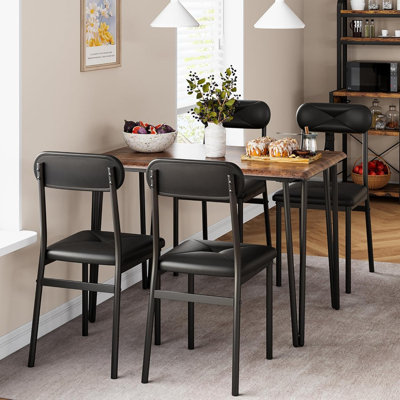 Dining Table Set for 4 Kitchen Table Chairs Set of 4 Industrial Dining Room Table Set with 4 Upholstered Chairs 5Pcs Dining Table Set for Small Place Apartment Rustic Brown