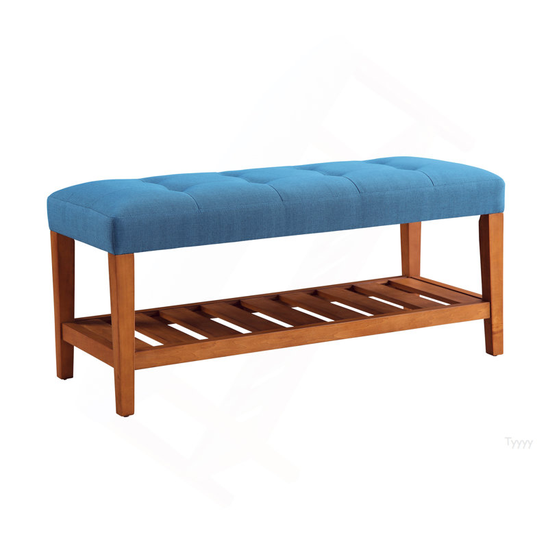 Banc en tissu et finition chêne Charla, Bleu pâle