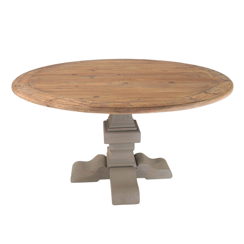 Amania Pine Round Solid Wood Dining Table, Brown, Natural