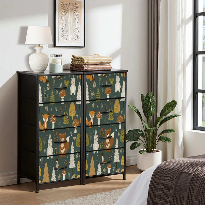 4 Drawer Dresser for Bedroom, Narrow Chest of Drawers, Wooden Top and Study Iron Frame 18"x37.5"-(WxH)