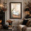Mignon fantôme dans une baignoire rétro avec art floral sur toile d'Halloween-625779825