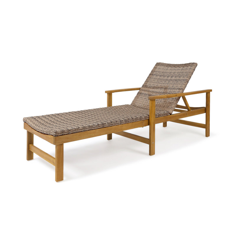 HAMPTON WOOD + WICKER CHAISE LOUNGE, Brown/Natural
