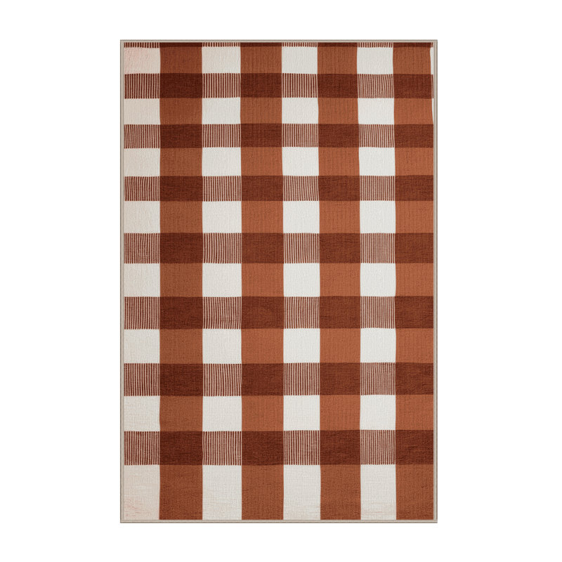 Tapis brun à carreaux lavable à la machine, Rectangle 2 pi x 3 pi