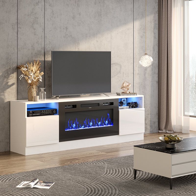 Borofsky Recessed Electric Fireplace TV Stand with Closed Storage, White