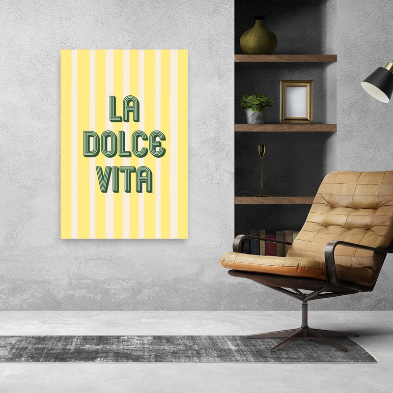 La Dolce Vita, reproduction d'art rétro classique audacieux à rayures jaunes, 48" H x 32" W