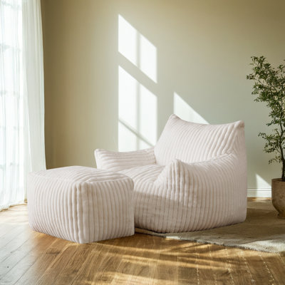 Large Corduroy Bean Bag Chair with Ottoman Memory Foam Lazy Floor Sofa by Trule