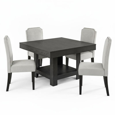 Modern Square Dining Table, 2-Tier Storage Shelf, Space-Saving, Heavy Duty MDF