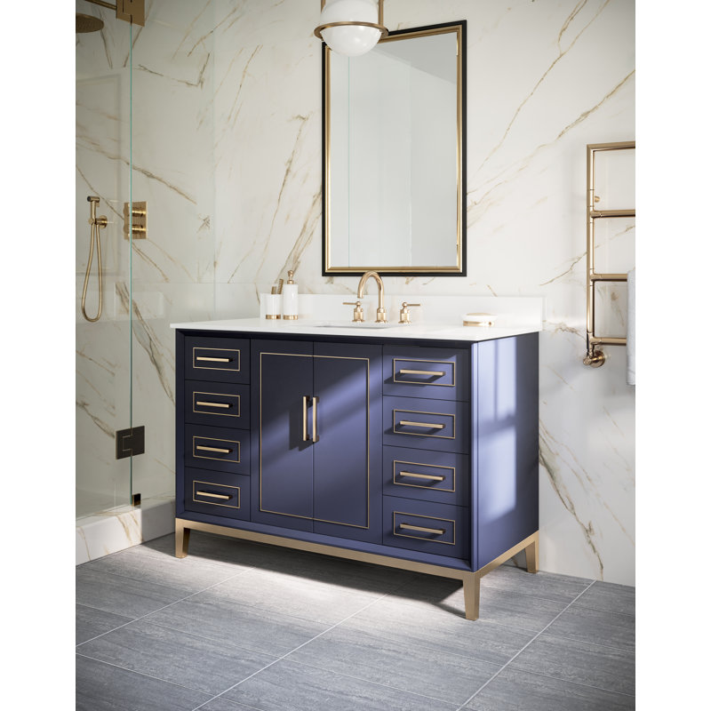 Gracie 48'' W Single Vanity, Calacatta Quartz, Pacific Blue
