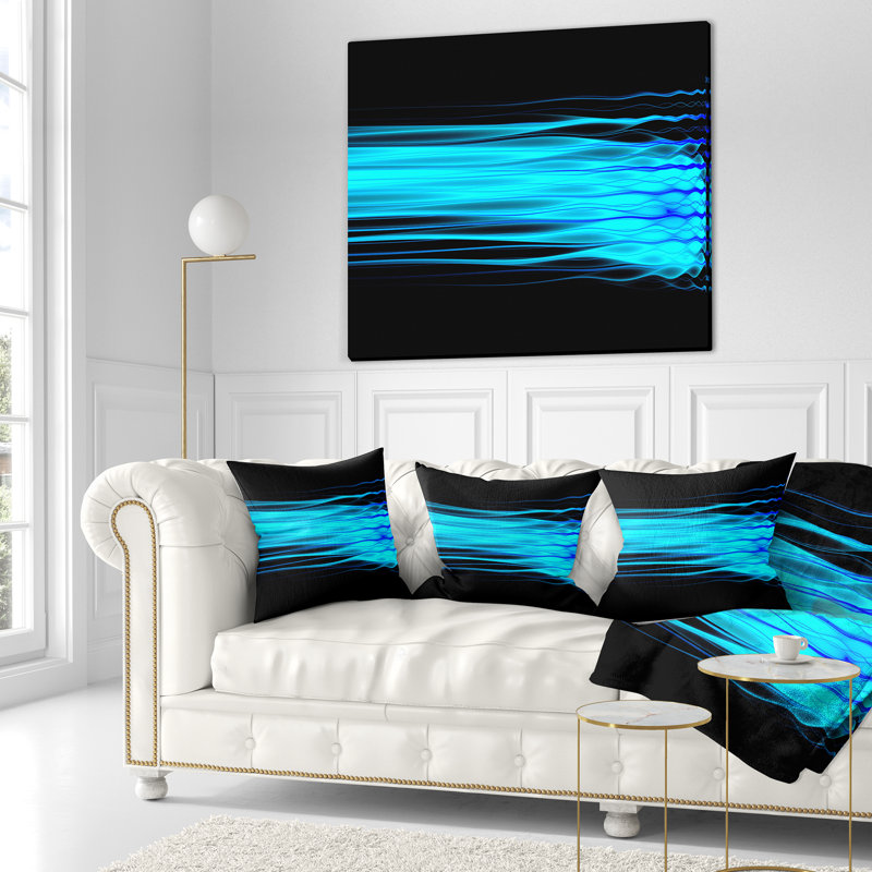 Vagues fractales bleu vif - coussin abstrait imprimé, 18 po x 18 po, Coussin décoratif