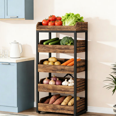 Support de rangement en bois pour les aliments et support à vin. Tiroirs coulissants pour espace vertical. Convient à un salon de bureau. Matériaux, brun rustique noir. 24,07 po de profondeur, 40,05 lb Rapide