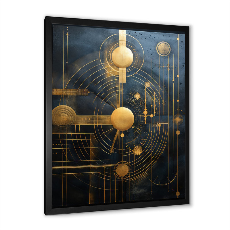 «Arcane Visions In Gold And Teal I», reproduction sur toile géométrique moderne, Cadre simple noir