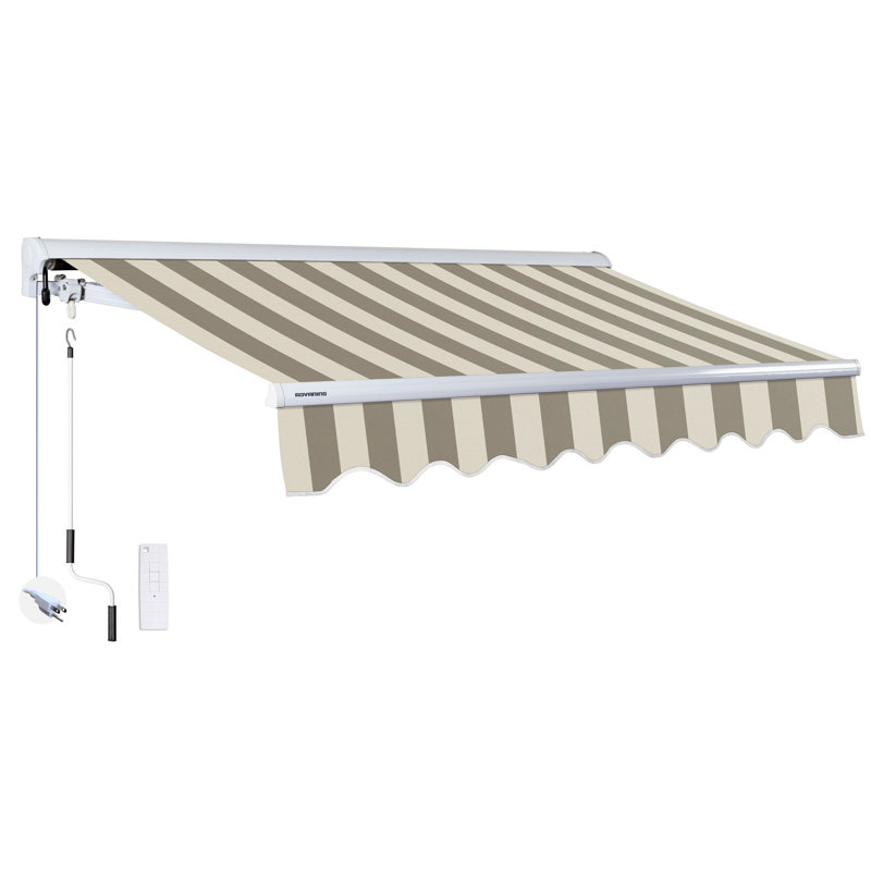 Advaning 16'x10' Motorized Patio Retractable Awning, 10.5" H x 189" W x 118" D, Driftwood & Alabaster Stripes