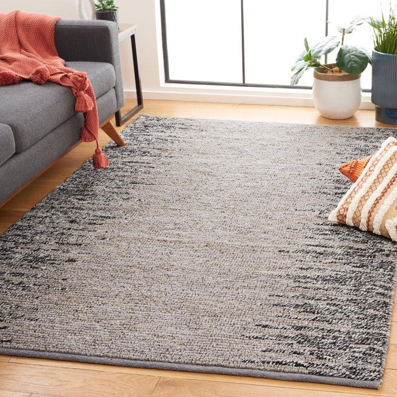 Tapis gris / noir en jute et laine tissés à la main Servan, Rectangle 5 pi x 8 pi