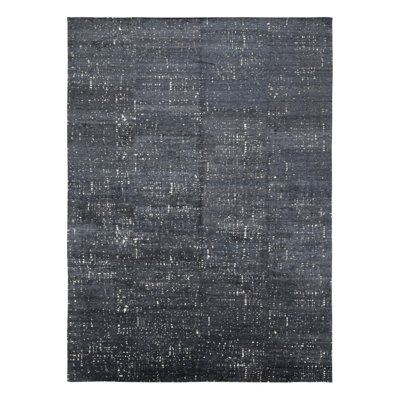 Wool Area Rug in Black, Blue, White