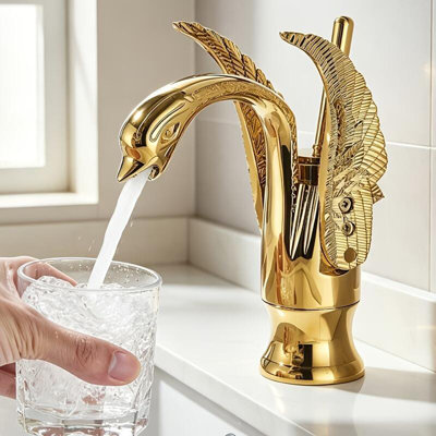 Gold Swan Bathroom Basin Sink Faucet Single Hole Handle Lavatory Vanity Mixer