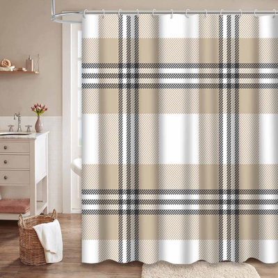 Check Plaid Seamless Abstract White Shower Curtain with 12 Hooks