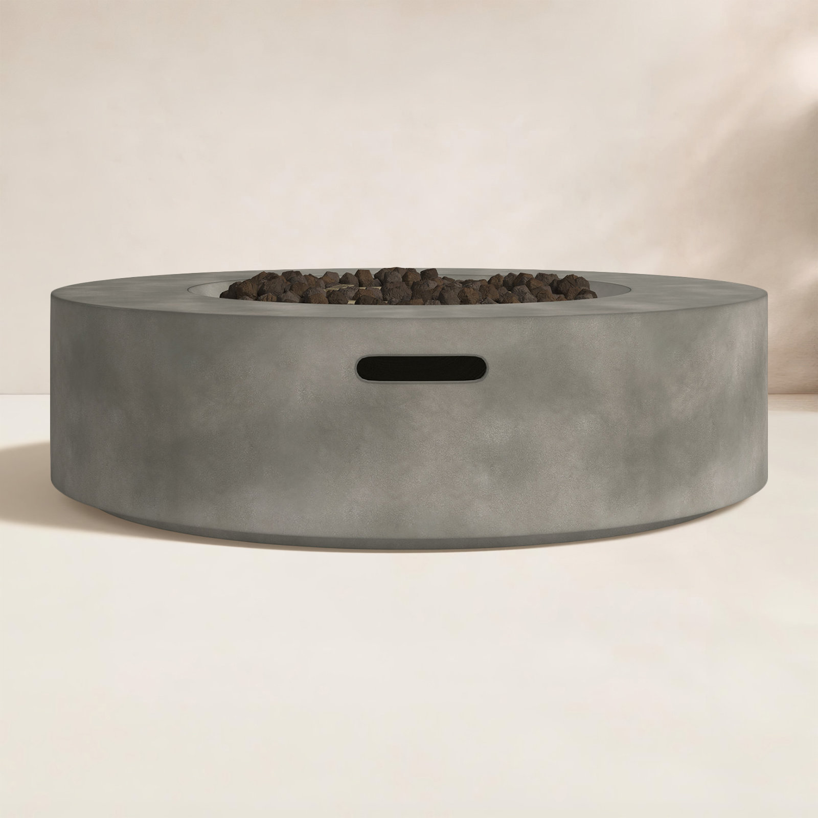 Rashid Round Concrete Outdoor Fire Table, Natural Concrete, 12" H x 42" W x 42" D
