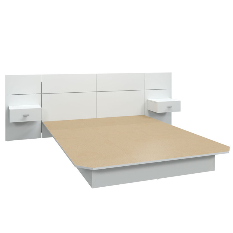 Katsuki Bedroom Platform Bed with Headboard and Nightstands (2) – Easy Assembly, No Box Spring Required, Queen, White