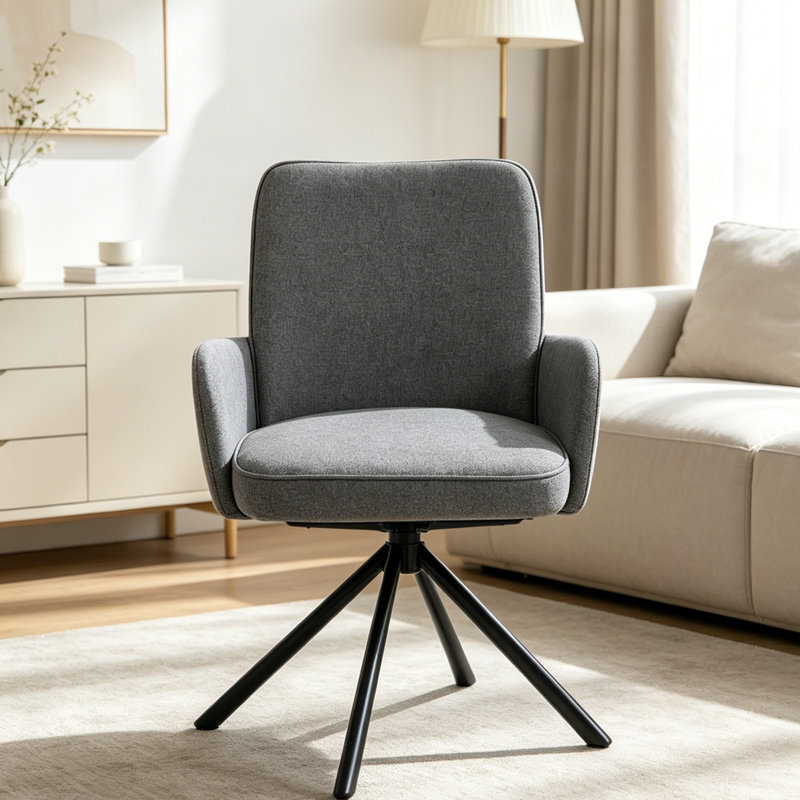 Upholstered Linen Swivel Lounge Chair, Grey