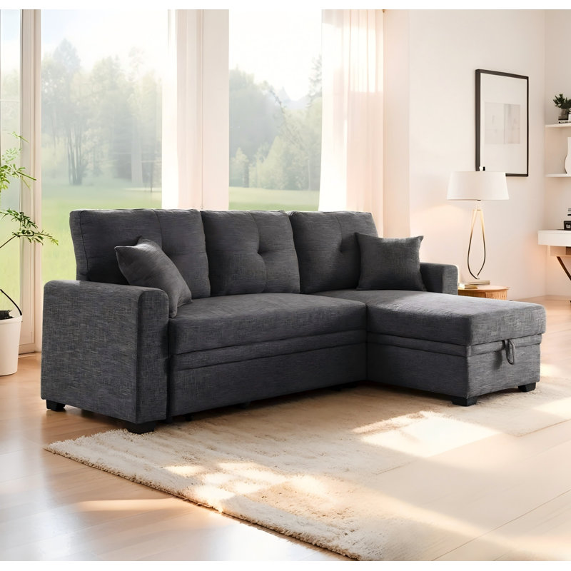 84" Modern Reversible Sleeper Sectional Sofa With Right Storage Chaise, 34" H x 76.5" W x 50" D, Gray