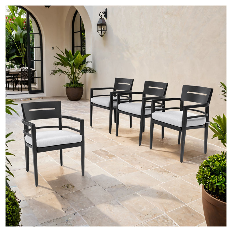 Ensemble de chaises de patio d'extérieur 4 pièces avec coussins en tissu Sunbrella, structure en aluminium, résistant aux intempéries, noir Ember