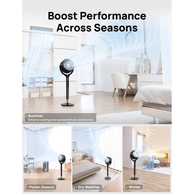 DREO 9 po Ventilateur de plancher à piédestal intelligent avec télécommande, 9 vitesses, 20 Db silencieux, oscillation 3D à 120 °, hauteur réglable de 37 "à 42" gris