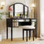 Ensemble de coiffeuse 43 "avec tiroirs en miroir et tabouret, miroir à trois volets, ensemble de coiffeuse pour chambre à coucher