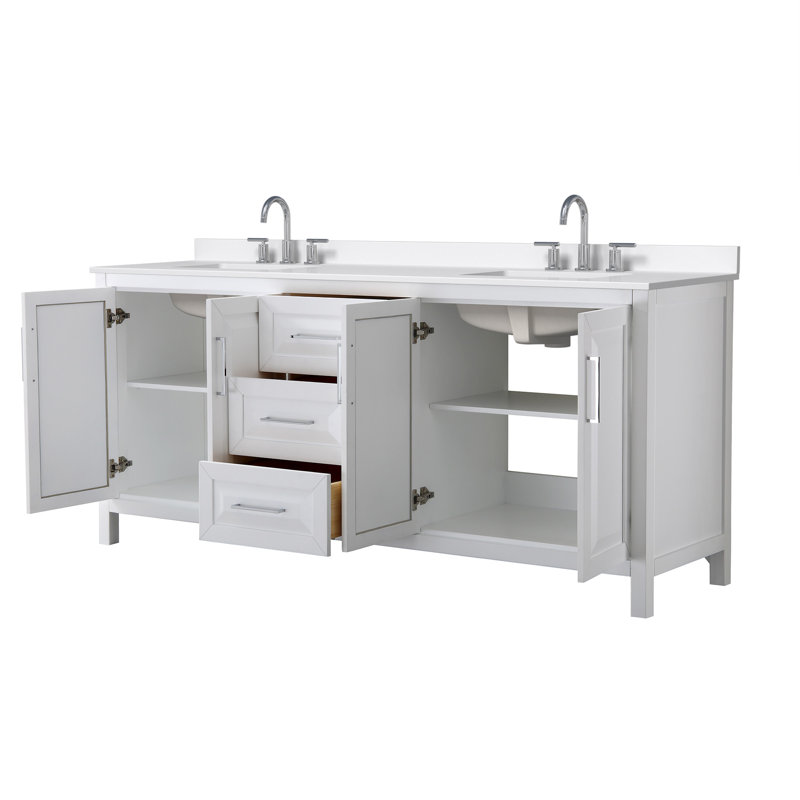 Daria 80'' W Vanity, White, Polished Chrome, White Quartz