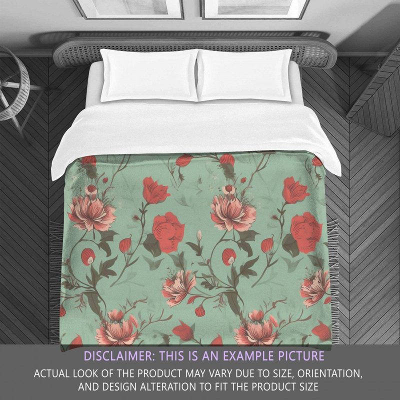 Floral Green/Red Microfiber Comforter, Queen Comforter
