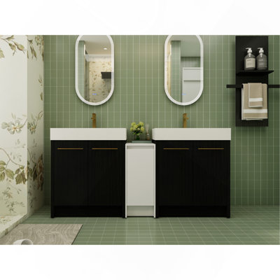 72 Inch Freestanding Bathroom Vanity with Resin Sink and a Storage Cabinets, With Soft Closing Door, 09230*2+0312 Combination Cabinet