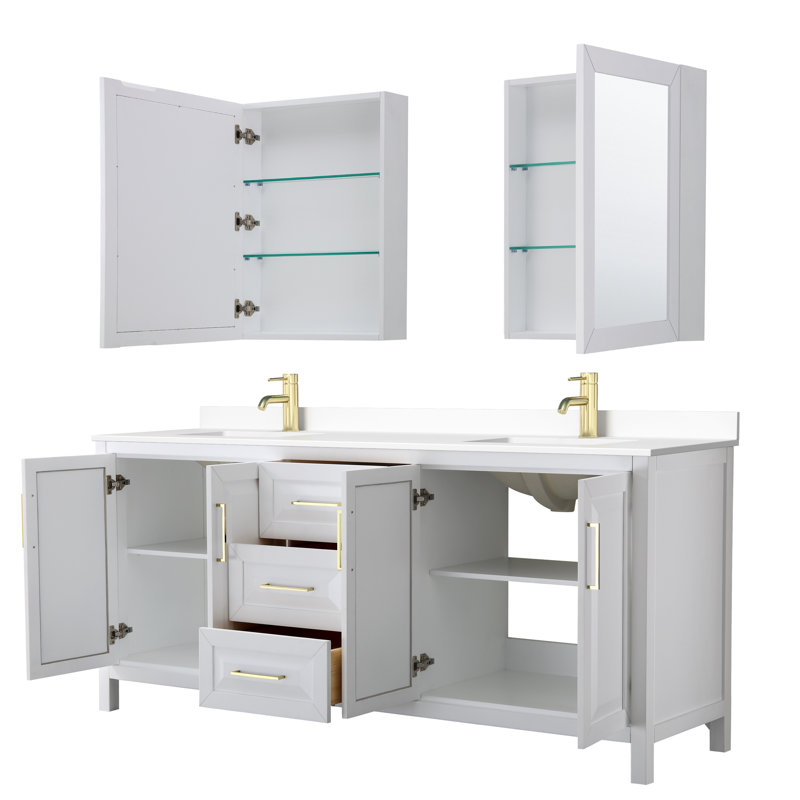Daria 80'' W Double Vanity, White, Brushed Gold