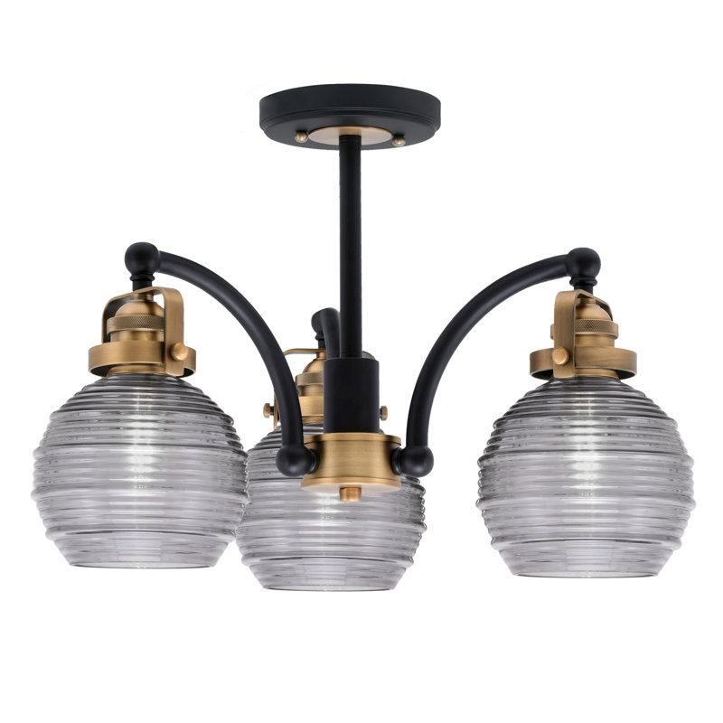 Plafonnier semi-encastré 3 lumières Easton, Blanc / nickel brossé, Fumée