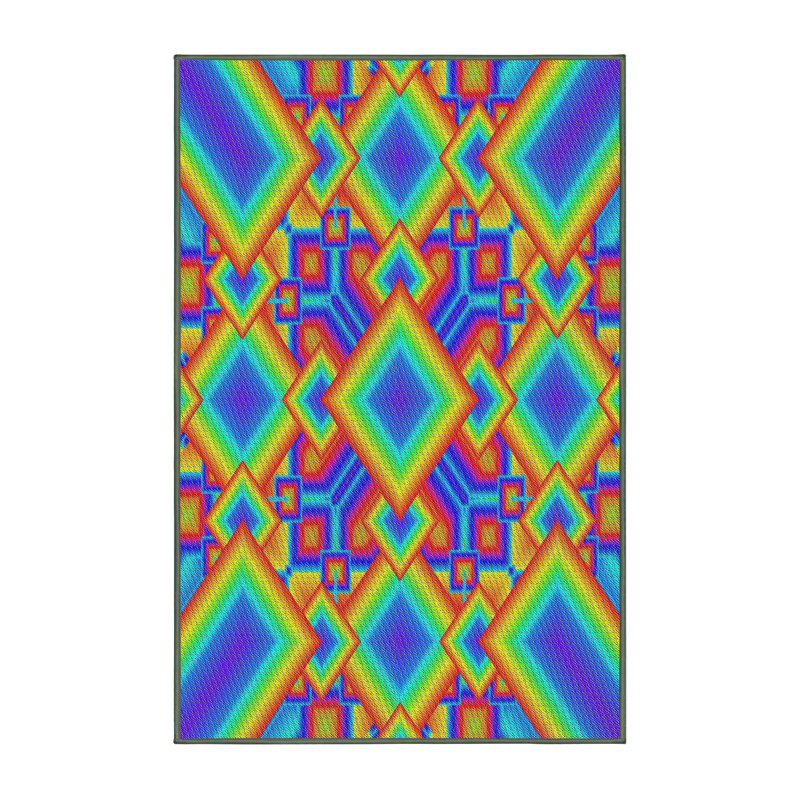 Tapis abstrait bleu / jaune, Rectangle 8 pi x 10 pi
