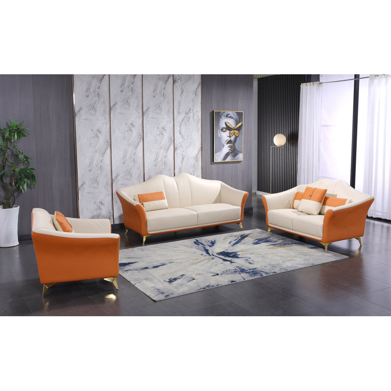 Fauteuil club Eatonton, Cuir véritable blanc / orange
