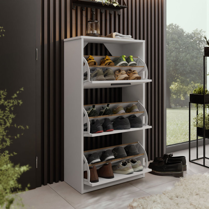 15 Pair Shoe Storage Cabinet, Shoe cabinet ASPER white and  golden craft oak