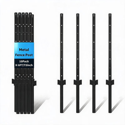 Lot de 10 poteaux métalliques pour clôture – Poteaux en U robustes de 2,13 m (7 pi) pour clôture en fil de fer, acier au carbone Q235, revêtement en poudre, installation sans creuser, conception en U pour clôtures de jardin, de cour et de ferme
