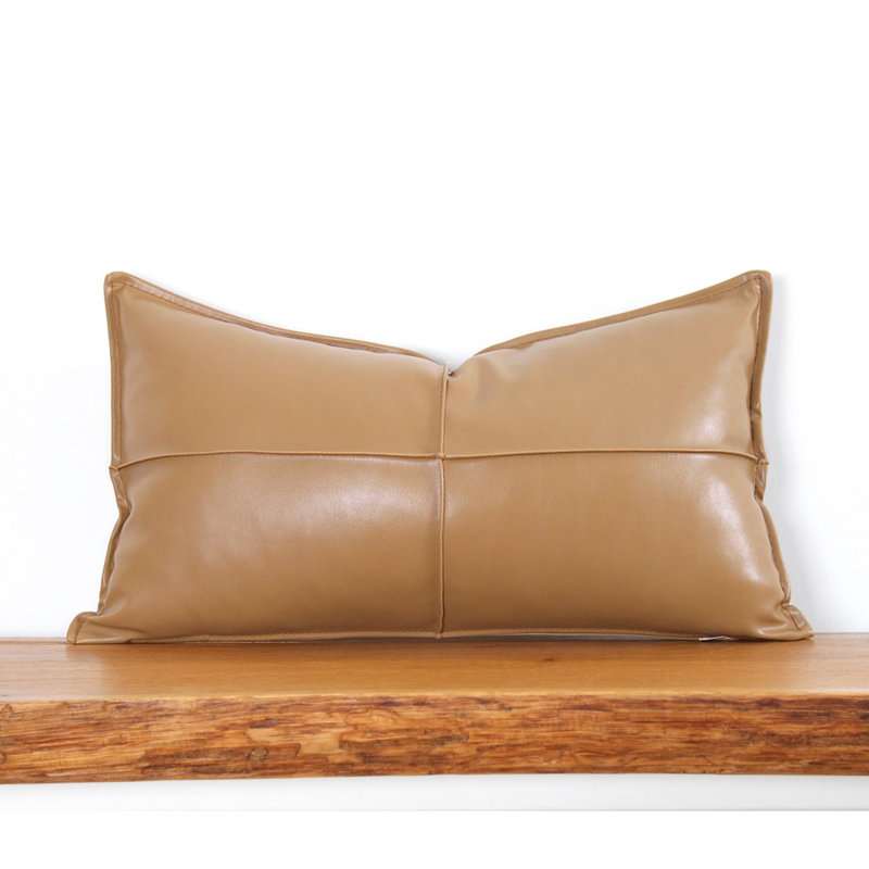 Luxurious Faux Leather Cushion, Camel Color, 22.8 x 12.9 inches | 100% Fiber Filling, Laminated and Felted Backside | Perfect for Sofa, Chair, or Home Décor, Soft and Stylish Comfort for Any Space
