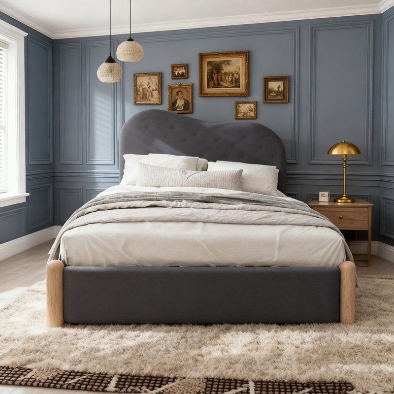 Lit plateforme tapissier Berber, Gris, Lit simple