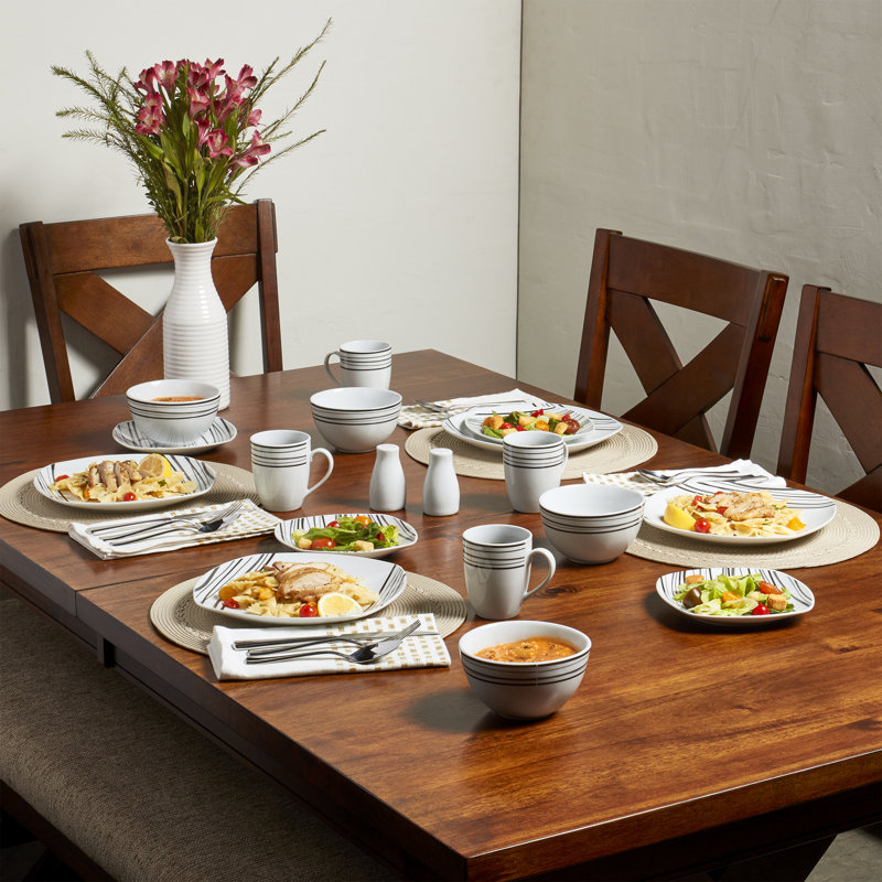 Justin White Porcelain Square Dinnerware Set, Service for 4