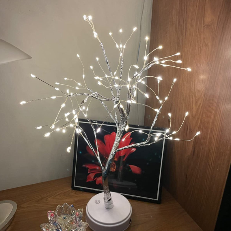 20" Sparkly Tabletop Bonsai Tree Light 108 LED Warm White Fairy Light Spirit Tree, DIY Artificial Twinkling Tree Lamp for Bedroom Desktop Festivals Room Decor, USB or Battery Powered Lights