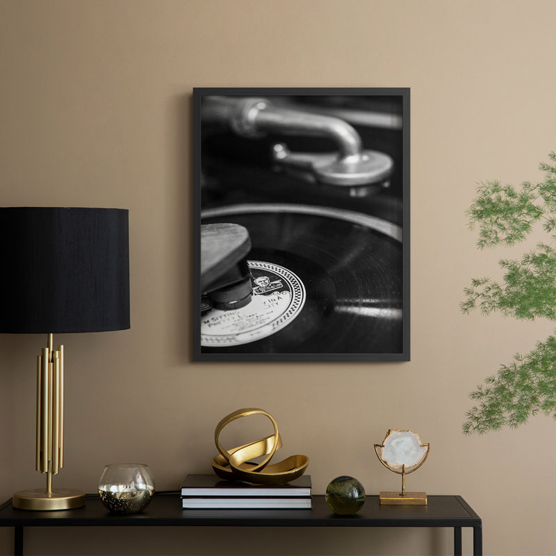 Reproduction encadrée de Phonograph - bois massif, Noir, noir, noir, noir, H 11 po x l 9 po