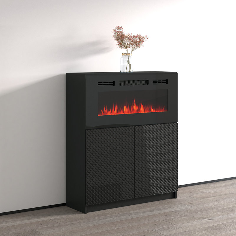 Buffet 40 po avec foyer électrique, finition brillante, Noir