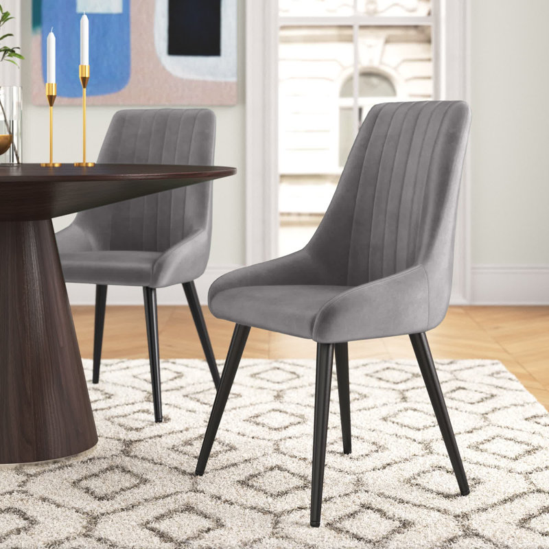 48cm H Tufted Velvet Upholstered Side Chair, Grey