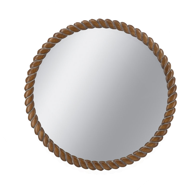 Miroir mural rond 28,3 x 28,3 po avec cadre en bois de pin texturé, finition brun chaud